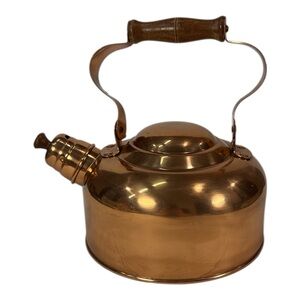 Vintage ODI Solid Copper Tea Kettle Pot Wood Handle Made In Portugal Stovetop